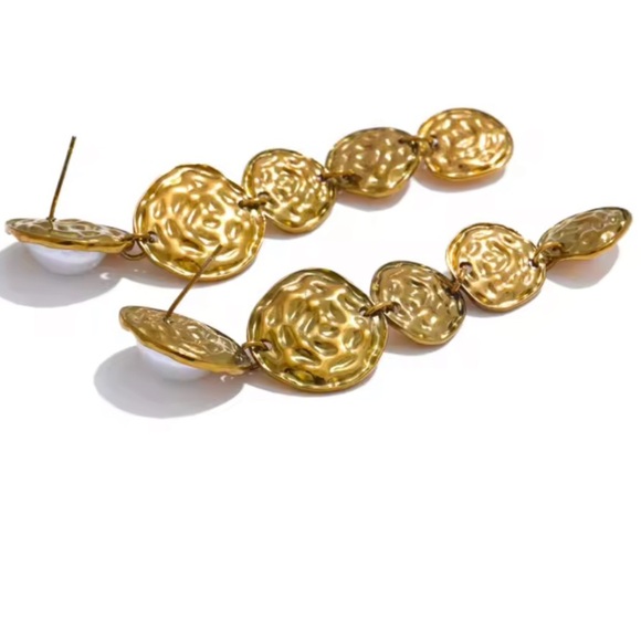 Gold Drop Earrings with Imitation Pearls – Stainless Steel, Real Gold Plated - Picture 7 of 17